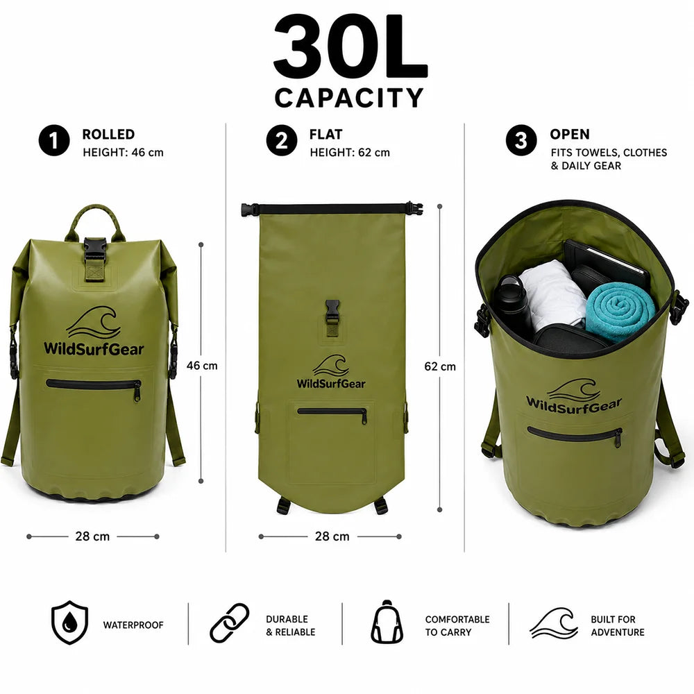30L Military Green Dry Backpack
