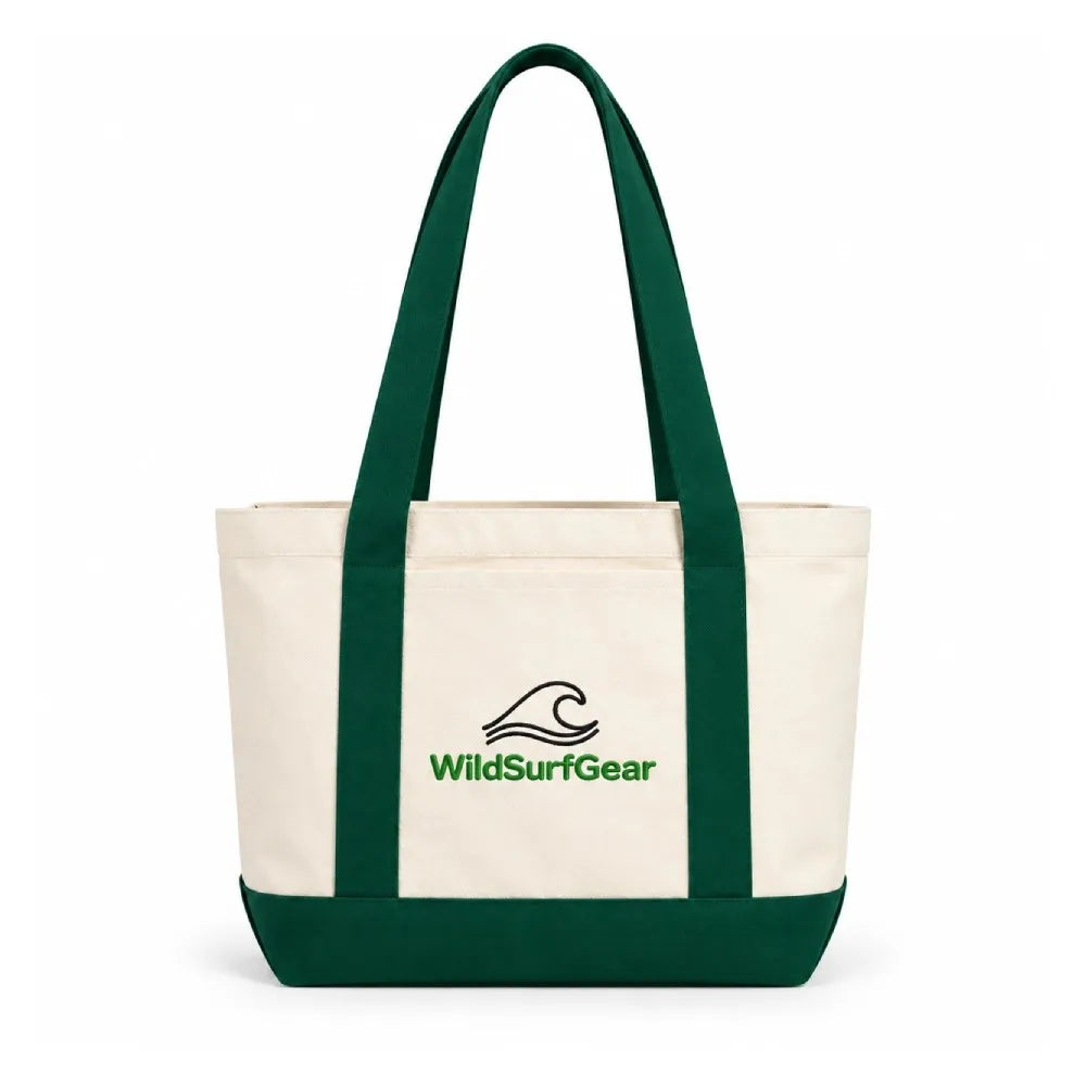 WildSurfGear heavy-duty 16oz canvas tote bag front view on white background