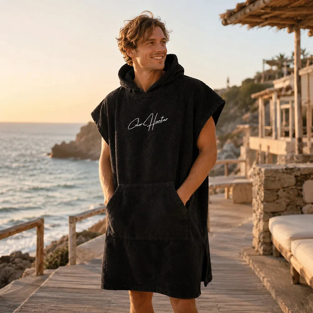 Black Quick-Dry Microfiber Surf Poncho