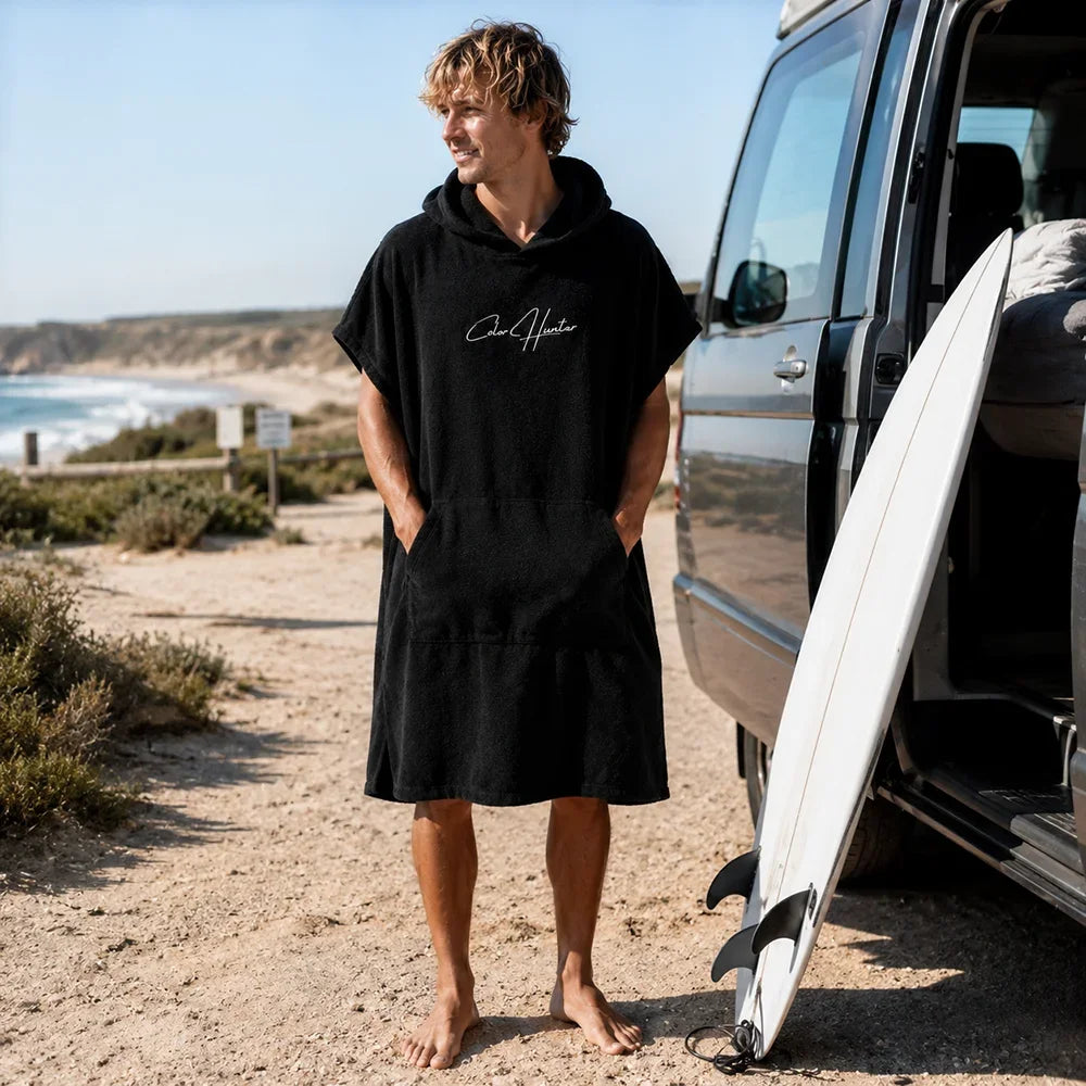Black Quick-Dry Microfiber Surf Poncho