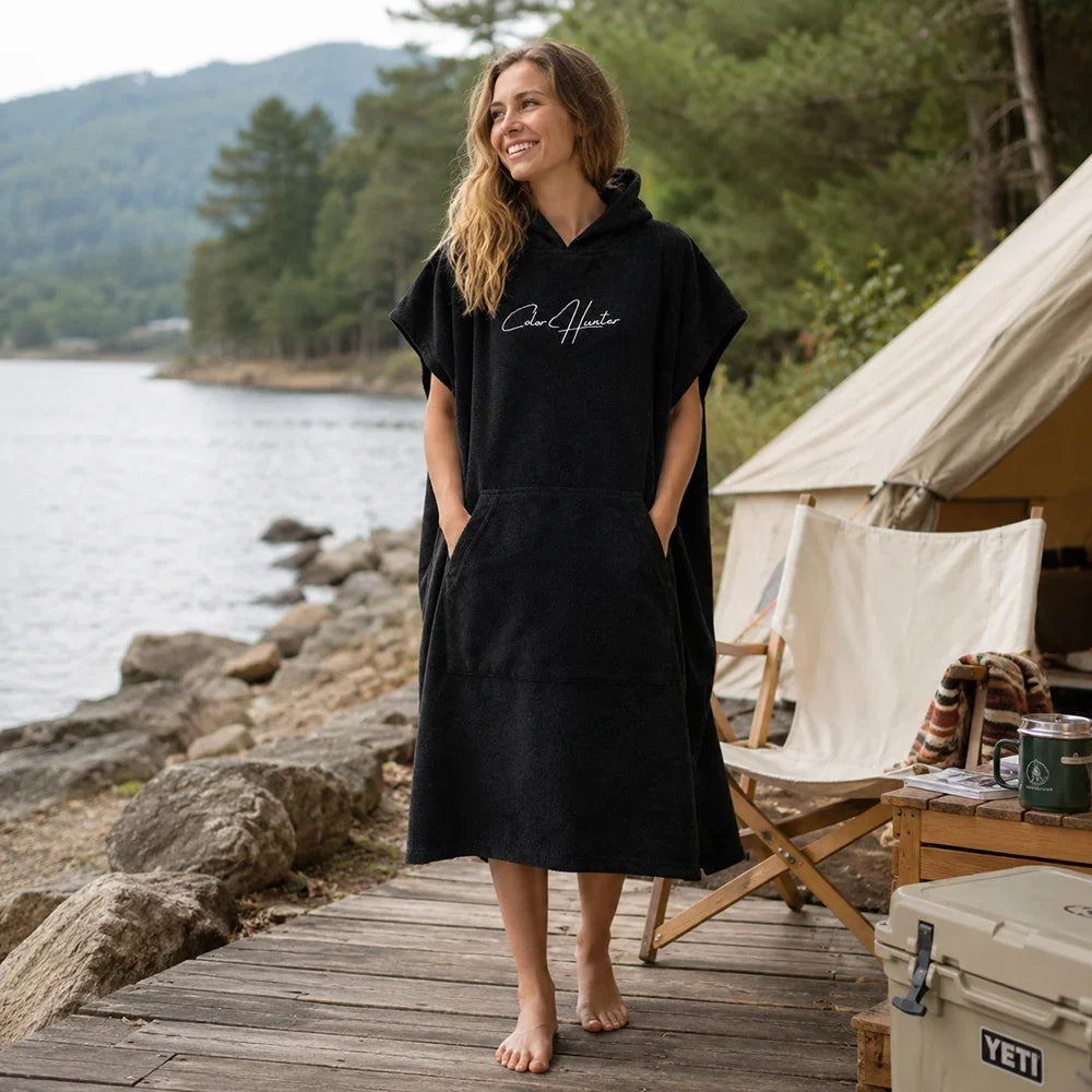 Black Quick-Dry Microfiber Surf Poncho