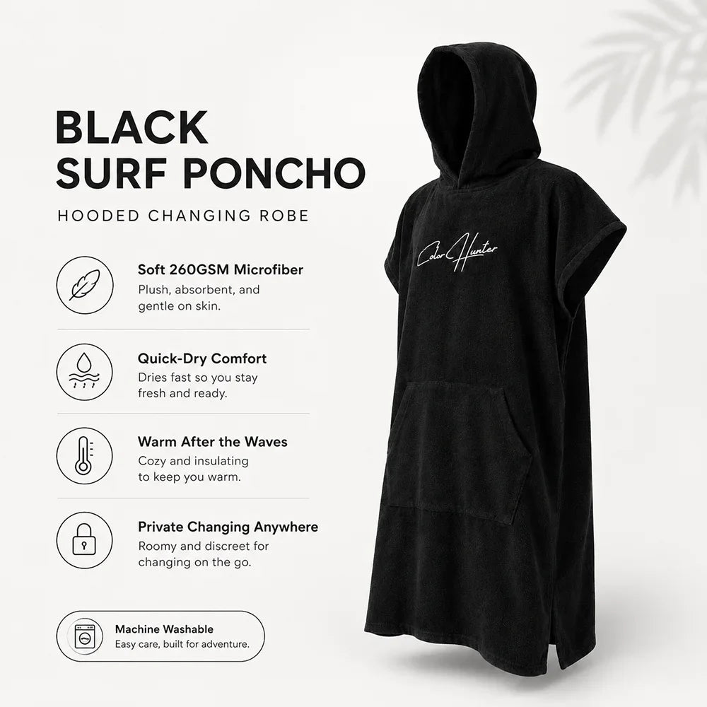 Black Quick-Dry Microfiber Surf Poncho
