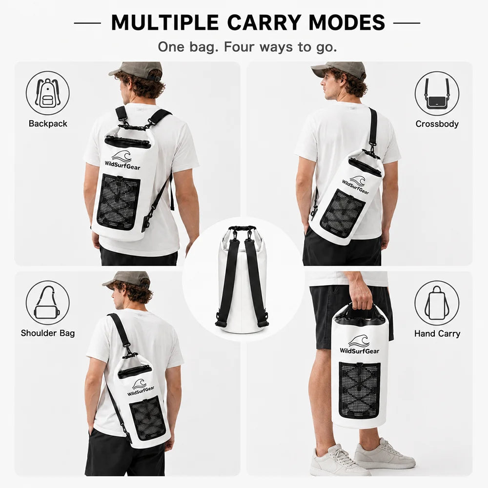 20L Waterproof Dry Bag with Mesh Pocket