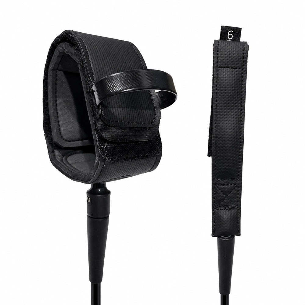 Close-up of the padded microfiber PU leather ankle cuff and rail saver