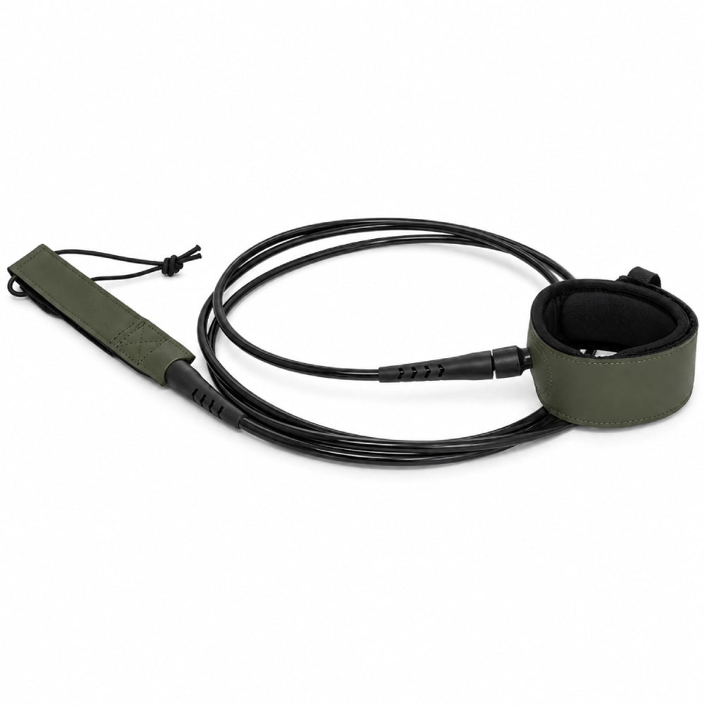 Army green lightweight surf leash with 7mm TPU cord and padded ankle cuff